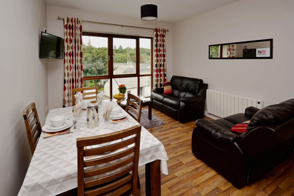 3 Bedrooms – Sleeps 4. Apartment complex in Letterfrack Village adjacent to Connemara National Park.